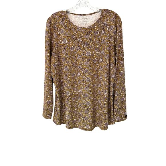 J. Jill Pure Jill Brown Floral Print Casual Long Sleeve Shirttail T-Shirt Medium - Picture 1 of 12